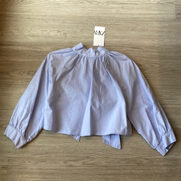 NWT Zara | Light Blue Back Bow Crop Top | Size Small - Picture 4 of 10